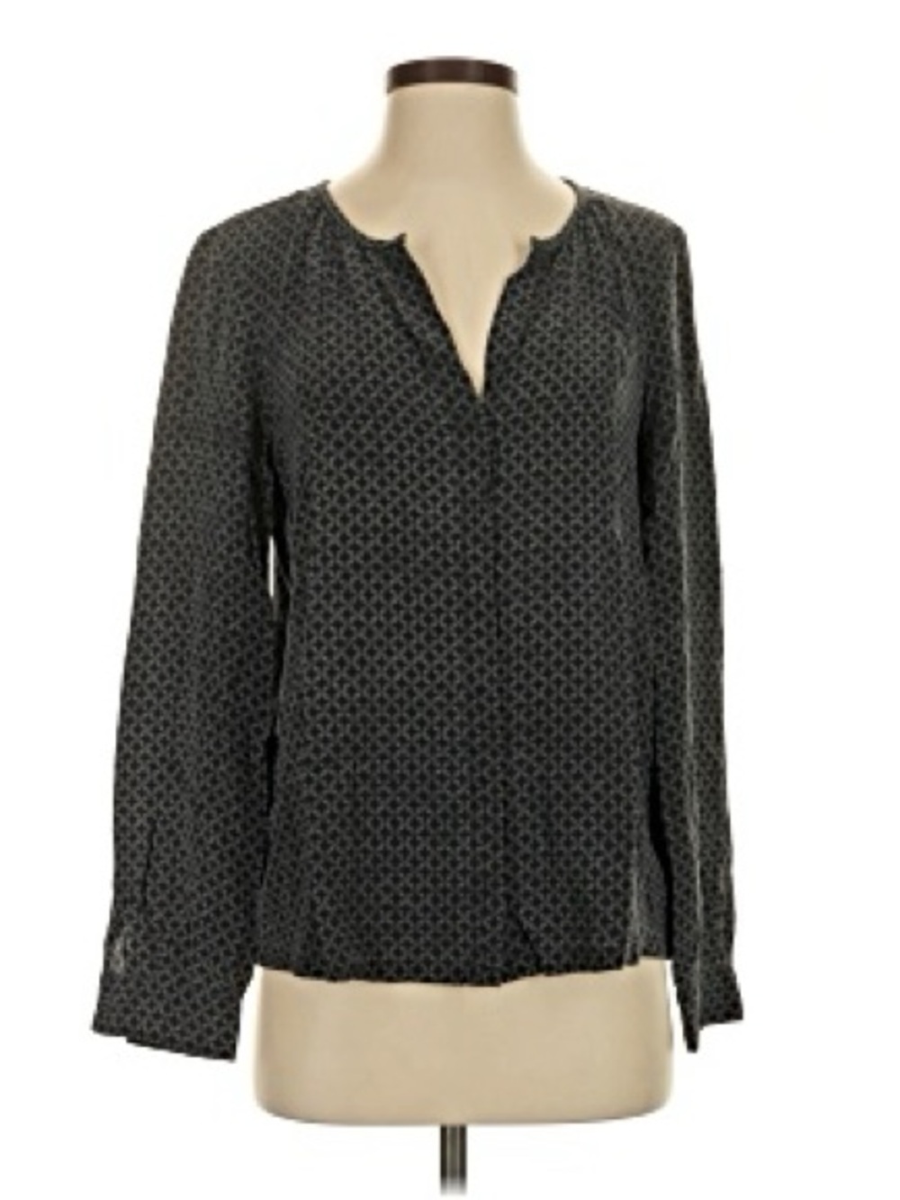 Joie Black Geometric-Print Long Sleeve Blouse